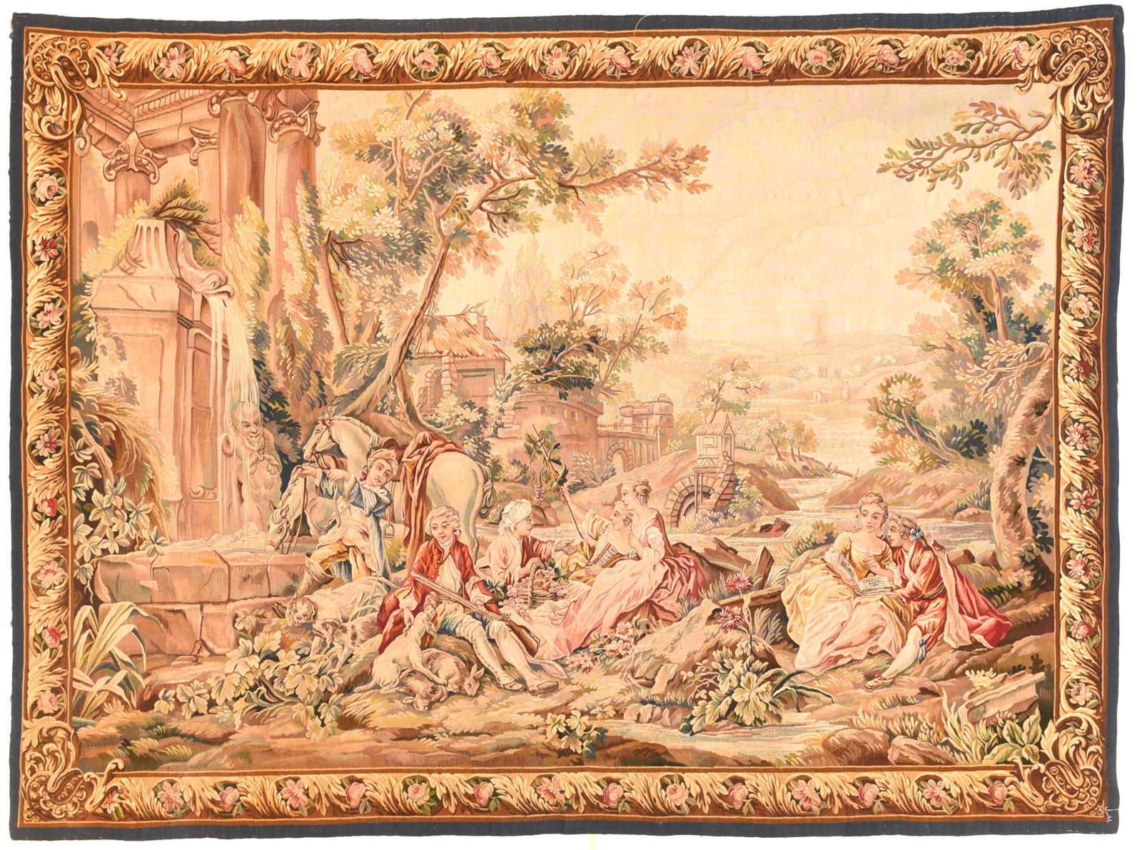 Antique Beige Aubusson-Beauvais Pictorial French Tapestry Area Rug
