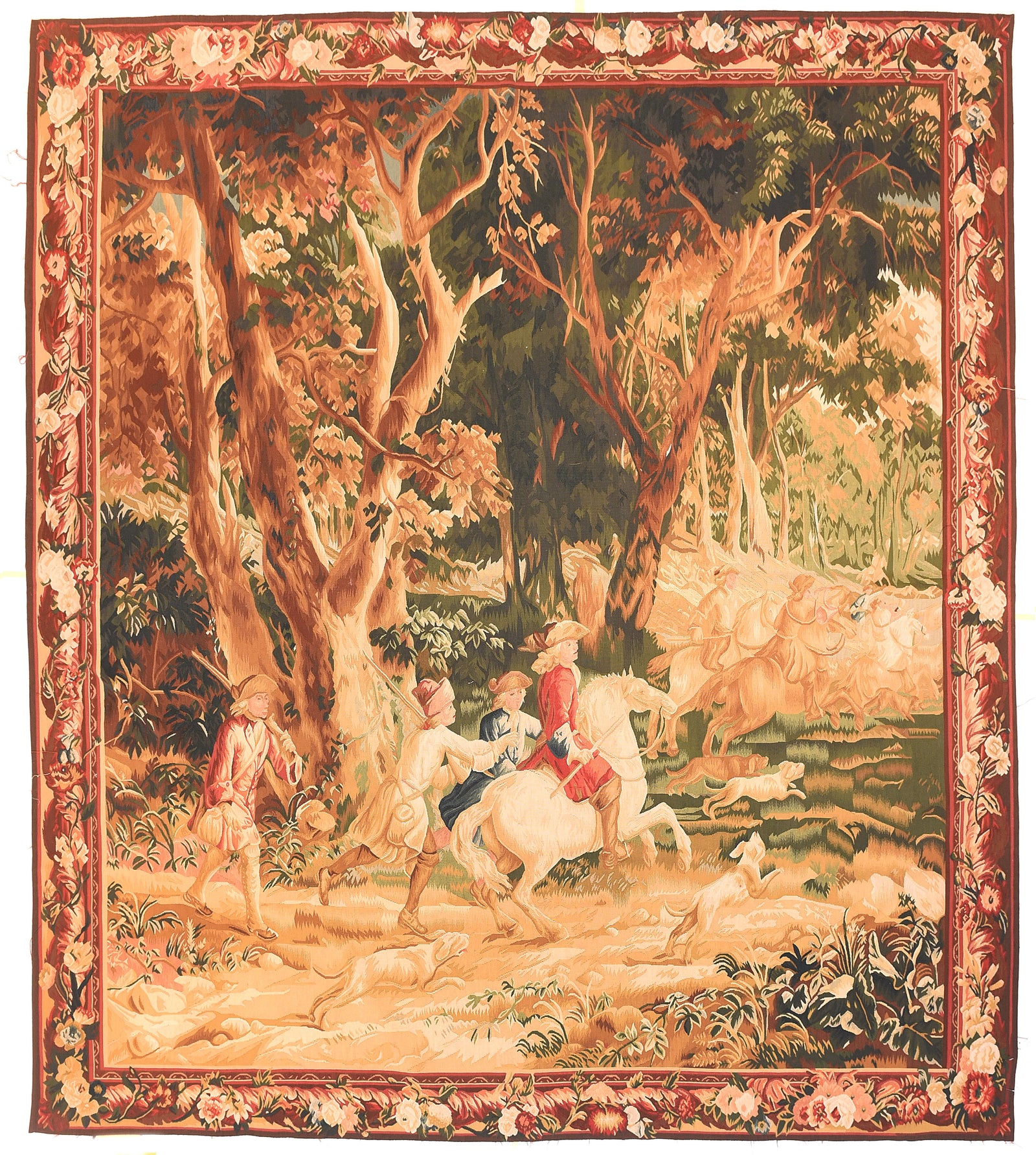 Vintage Red Belgian Pictorial Tapestry Area Rug