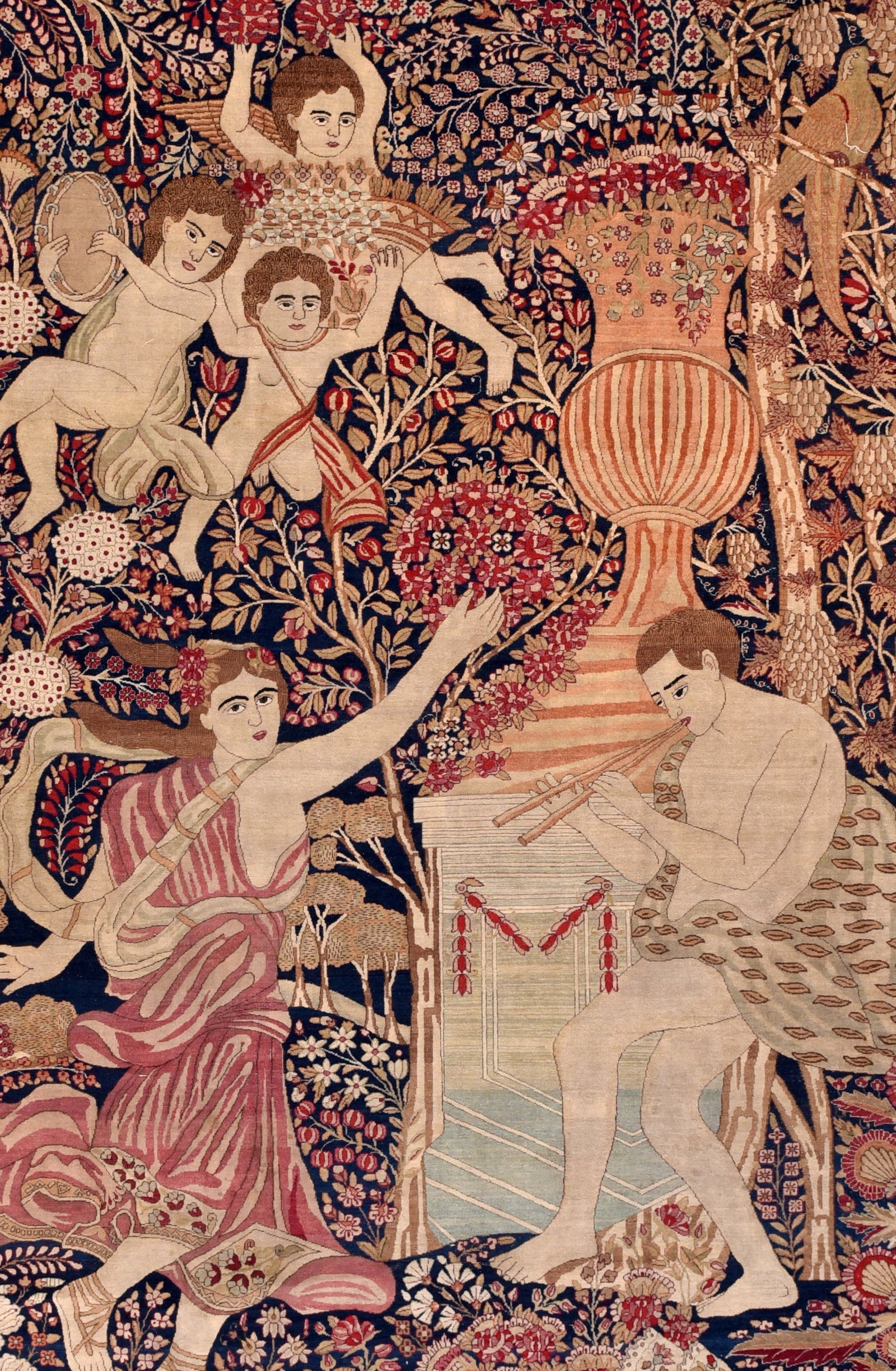 Antique Persian Kerman Pictorial Area Rug