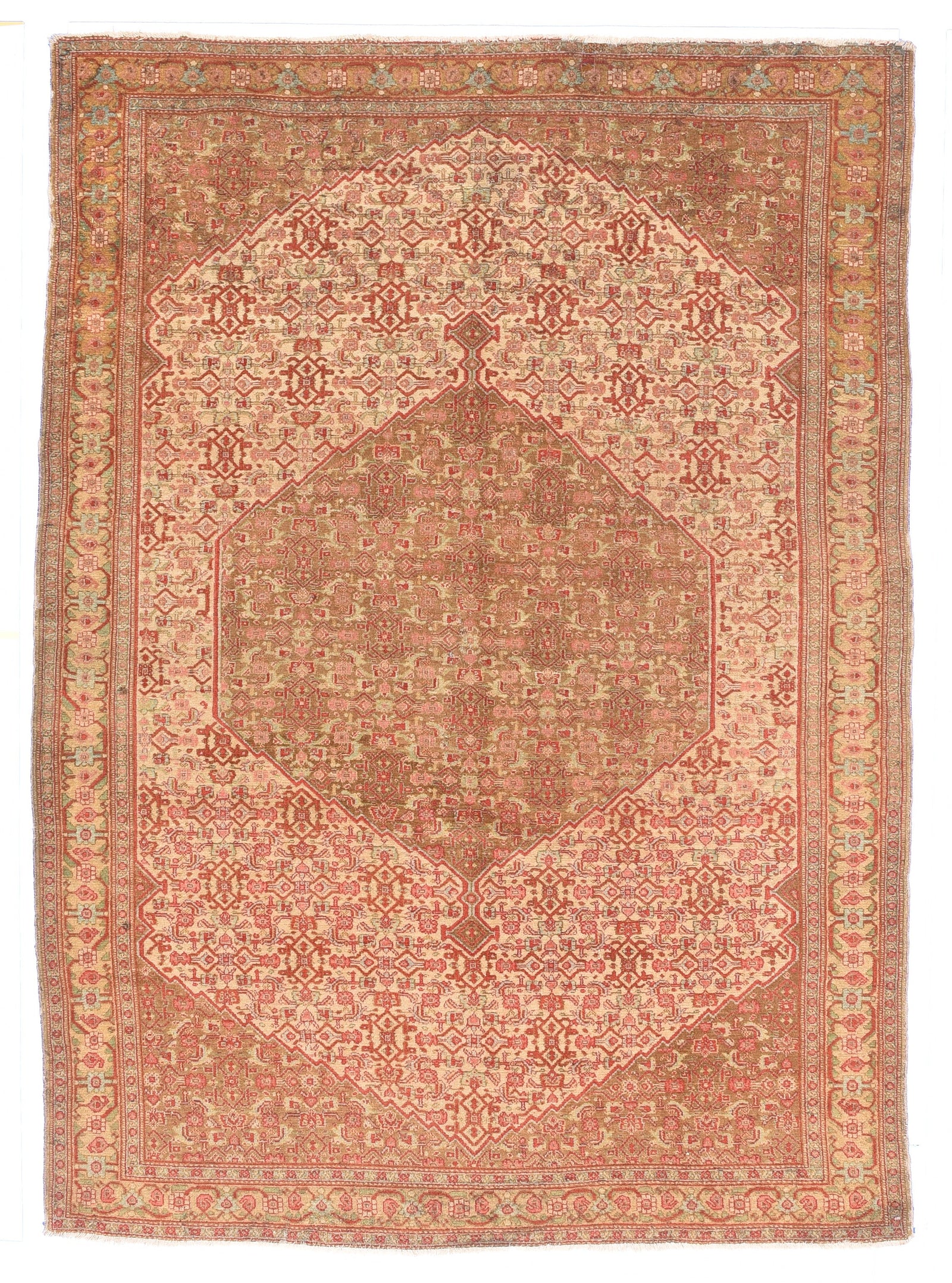Antique Rust Senneh Persian Area Rug