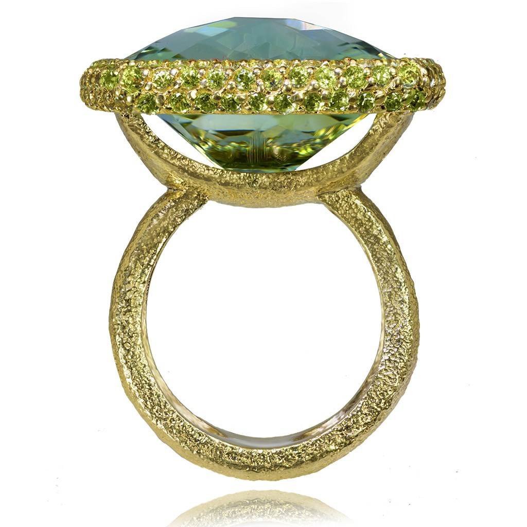 Green Amethyst and Peridot Royal Ring in Yellow Gold