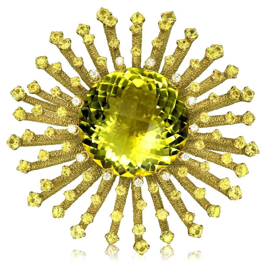 Lemon Quartz, Yellow Sapphires, and Diamond Astra Brooch in Yellow Gold