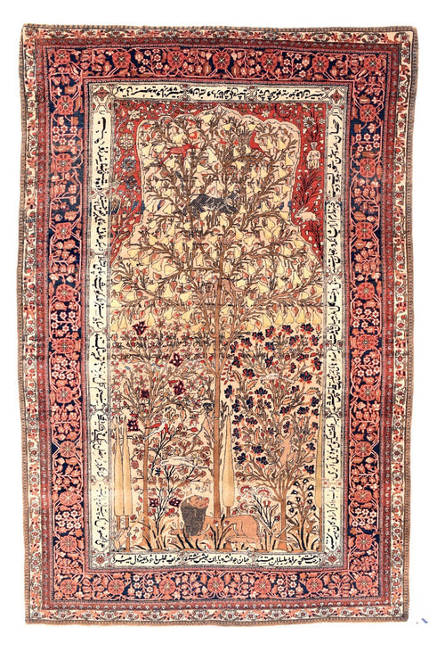 Antique Red Mohtasham Kashan Persian Area Rug