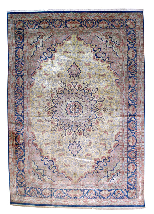 Extremely Fine Vintage Persian Silk Qum-Sign by master weaver