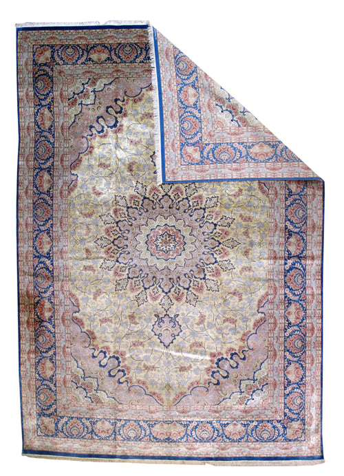 Extremely Fine Persian Silk Qum-Sign by master weaver