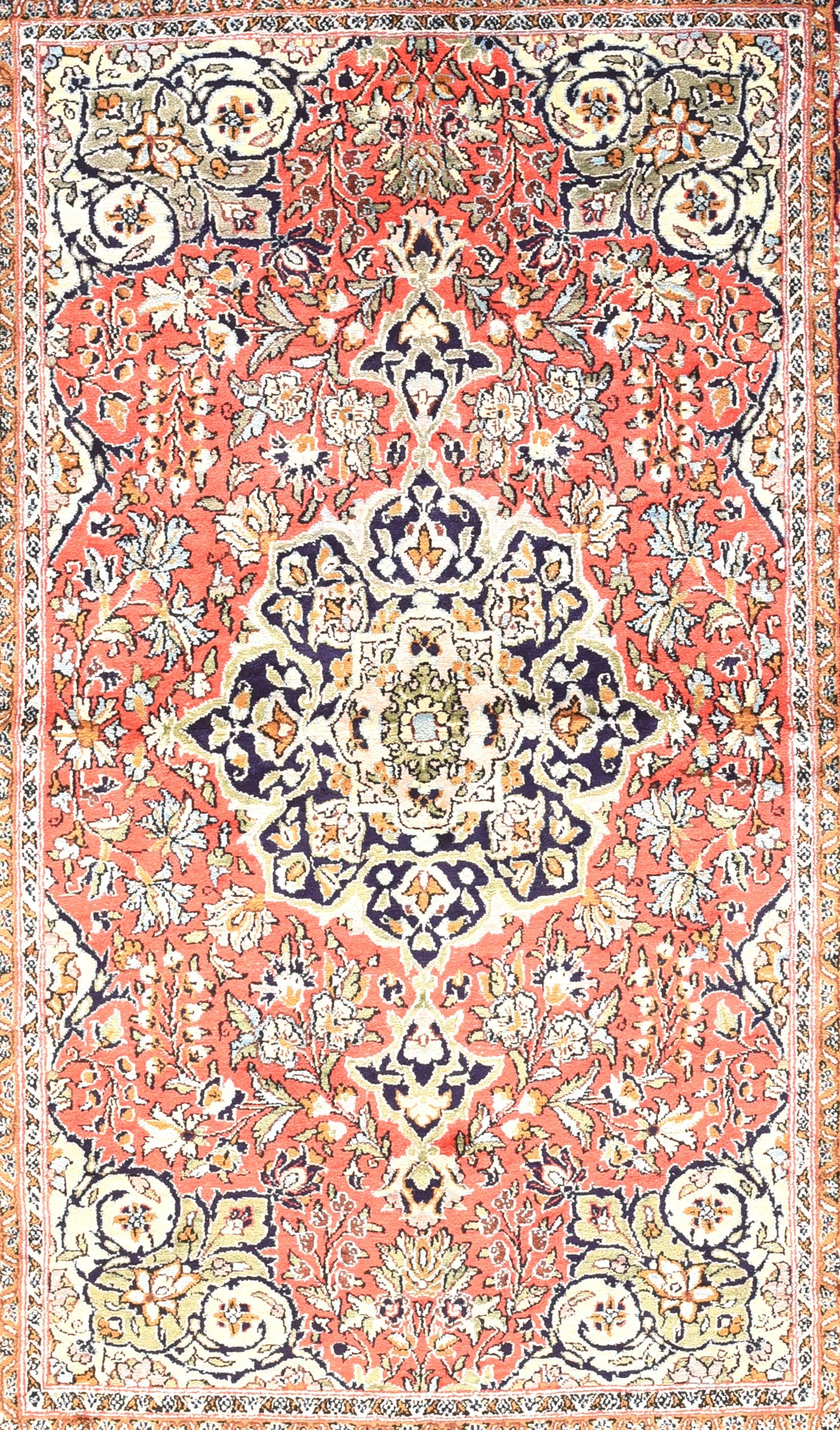 Excellent Persian Qum Silk On Silk Hand Knotted Area Rug
