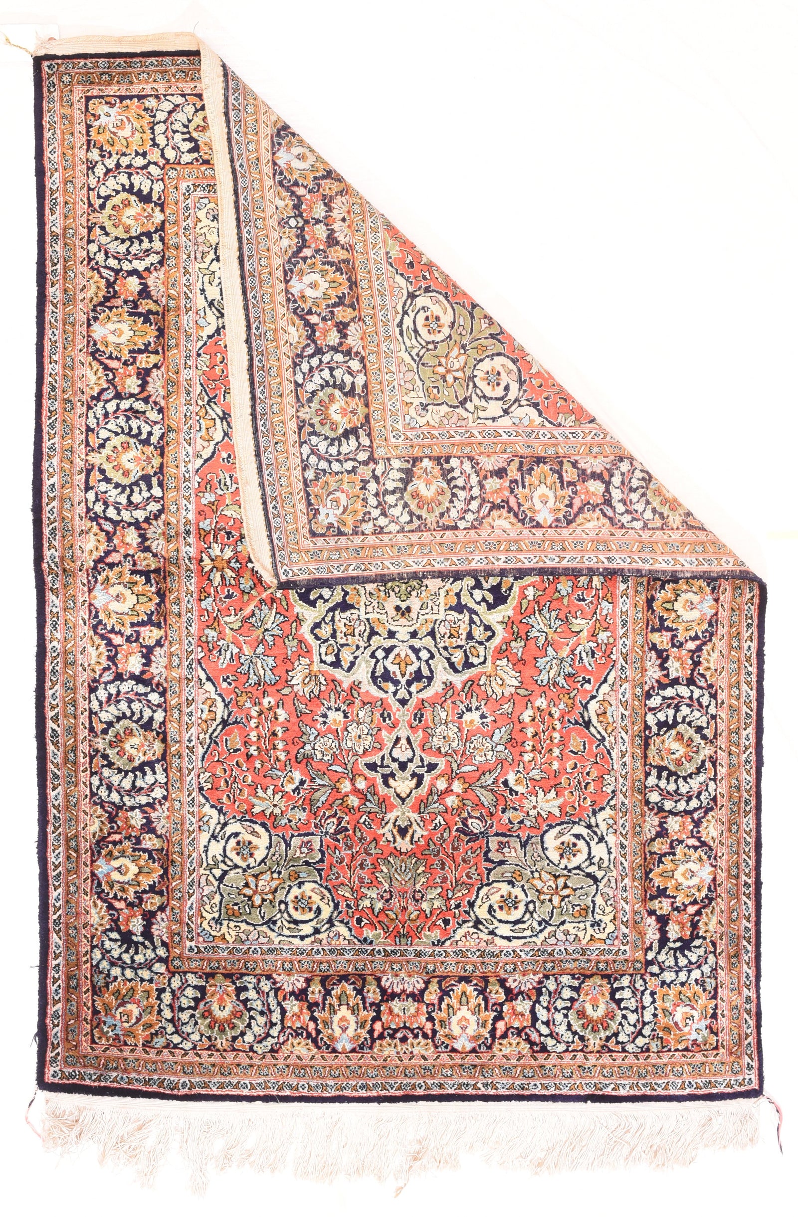 Excellent Persian Qum Silk On Silk Hand Knotted Area Rug