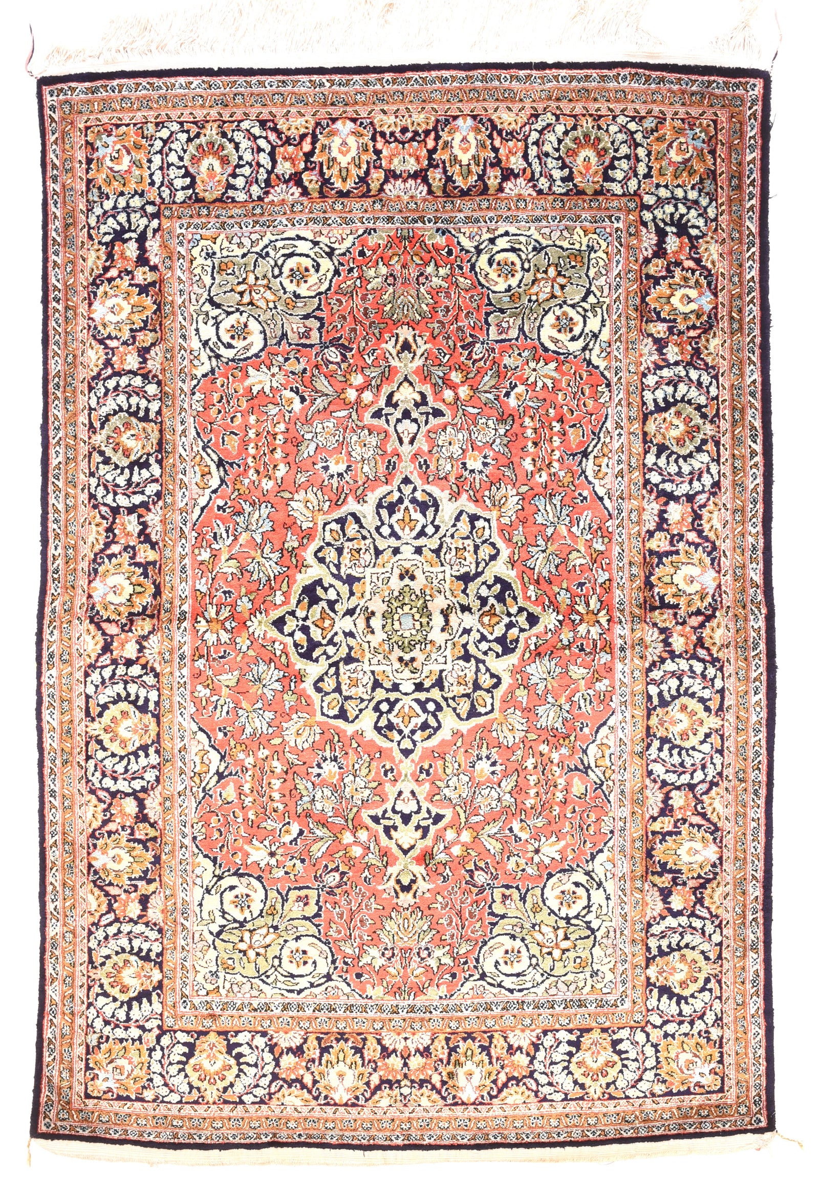 Excellent Red Persian Qum Silk On Silk Hand Knotted Area Rug