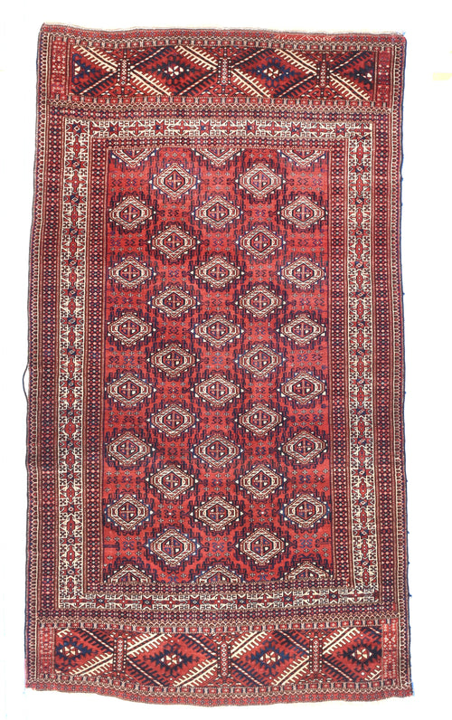 Antique Red Yomut ( Yomud ) Russain Turkemanstan Area Rug