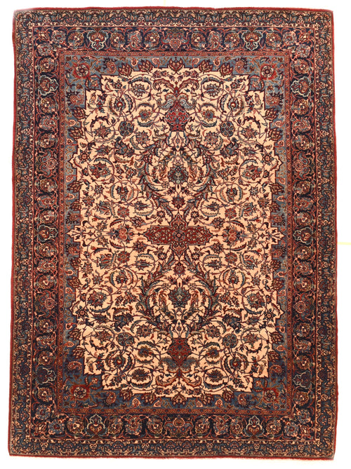 Antique Ivory field Persian Isfahan Area Rug