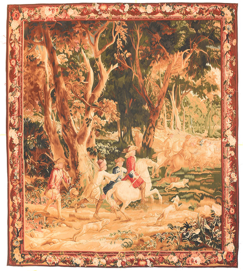 Vintage Red Belgian Pictorial Tapestry Area Rug