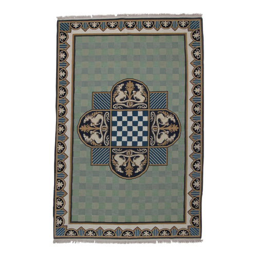 Soumak Design Hand Woven Wool Rug - 6' X 9'