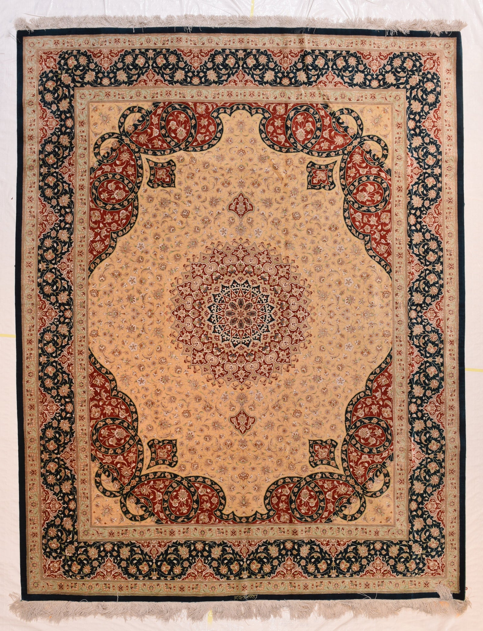 Vintage Beige Fine Persian Qum Area Rug