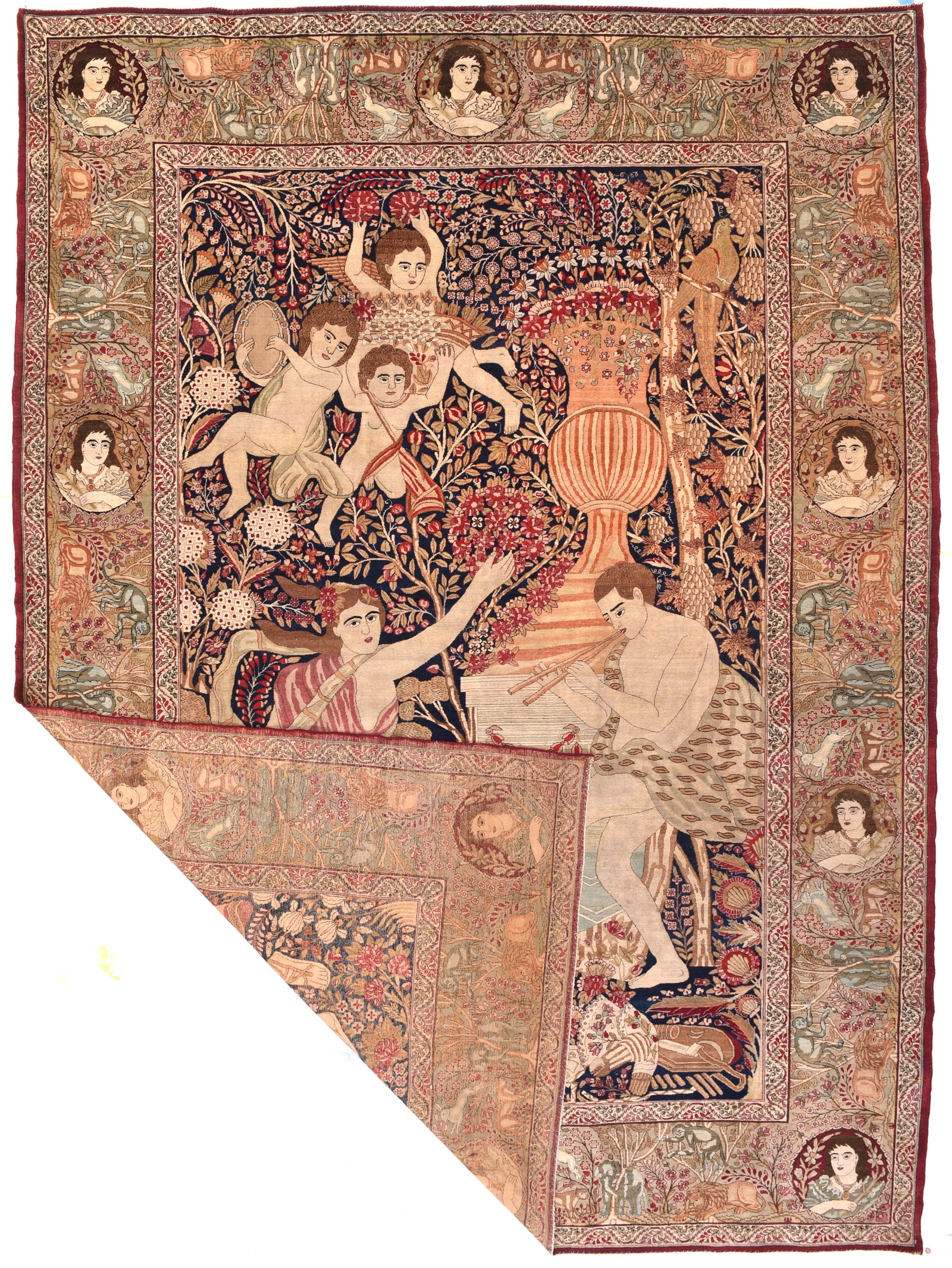 Antique Persian Kerman Pictorial Area Rug