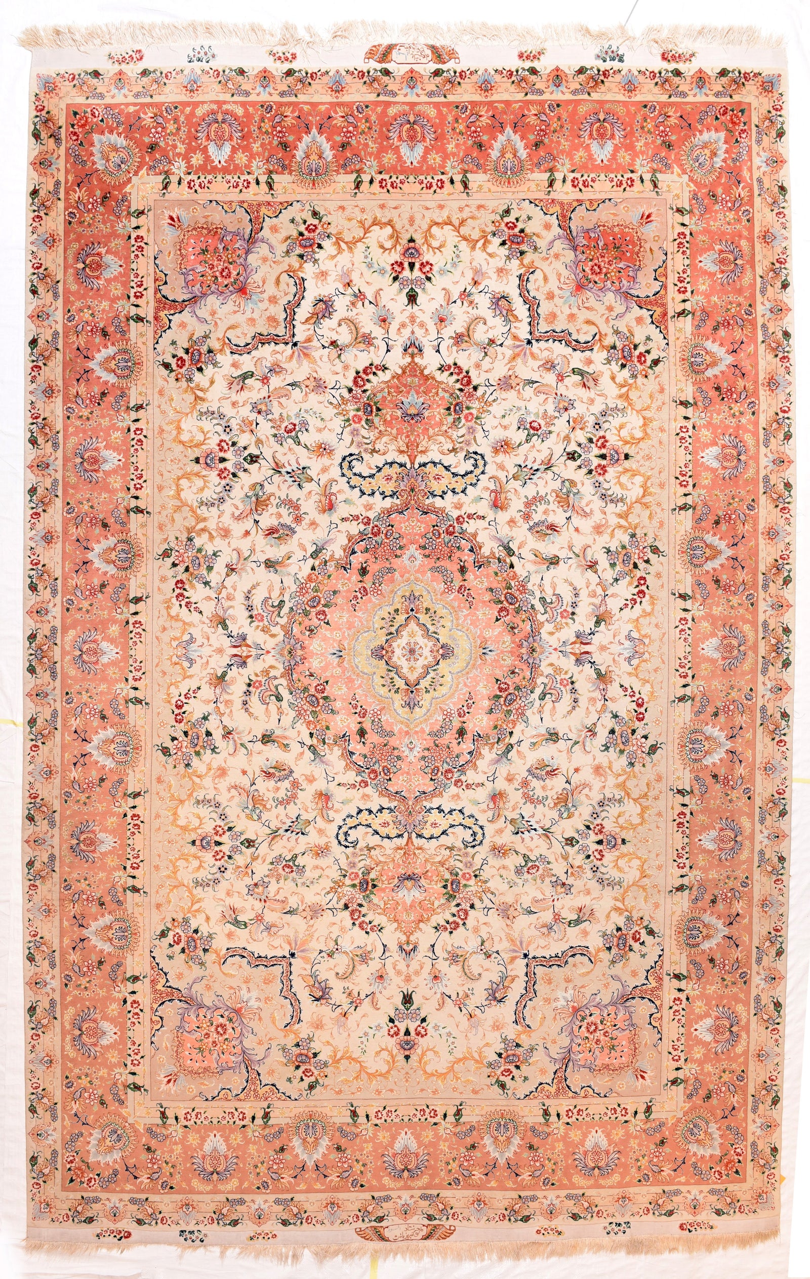 Vintage Beige Persian Tabriz Area Rug