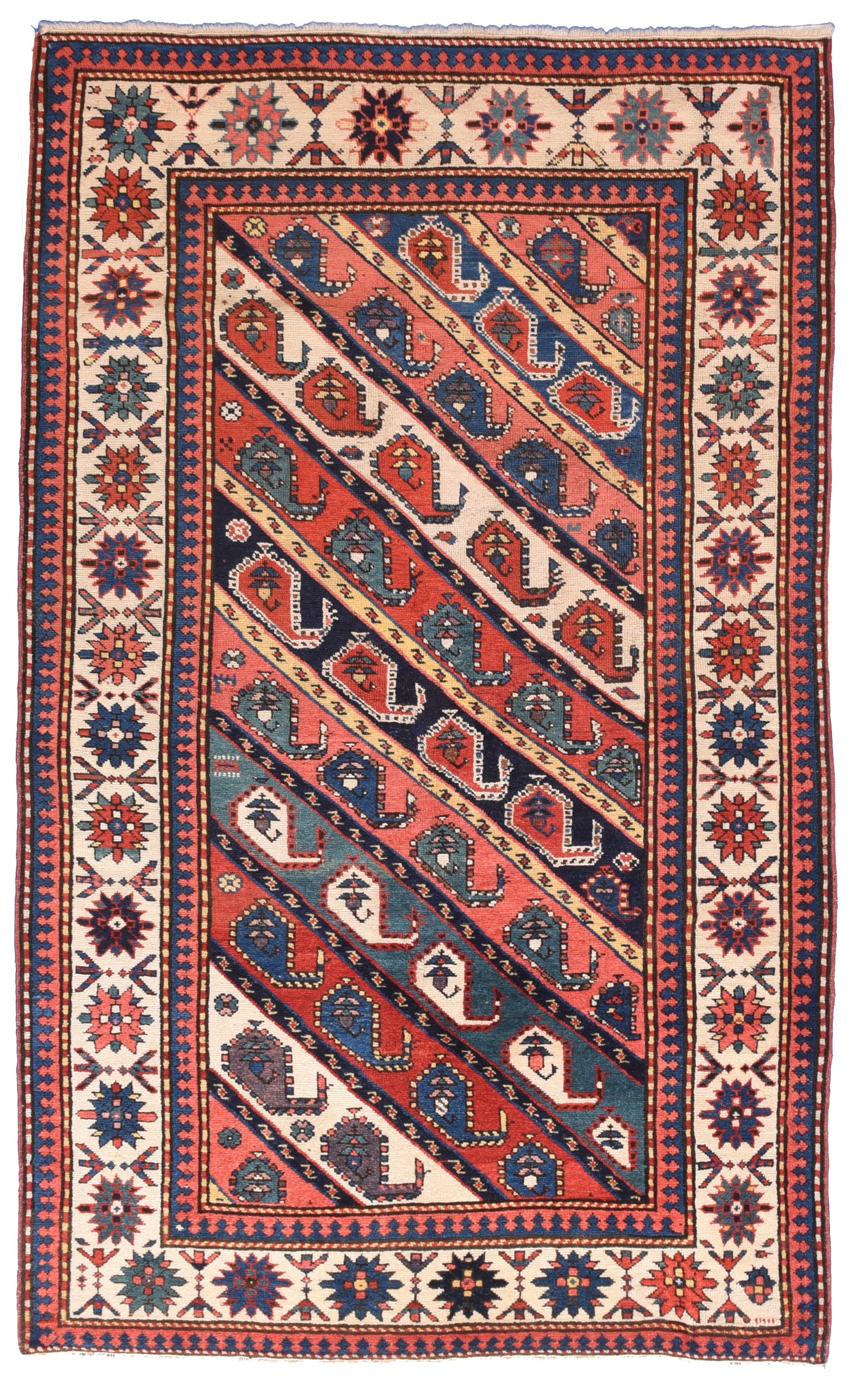 Antique Red Kazak Russian Area Rug