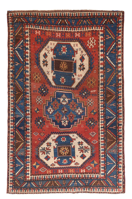 Antique Red Kazak Russian Area Rug