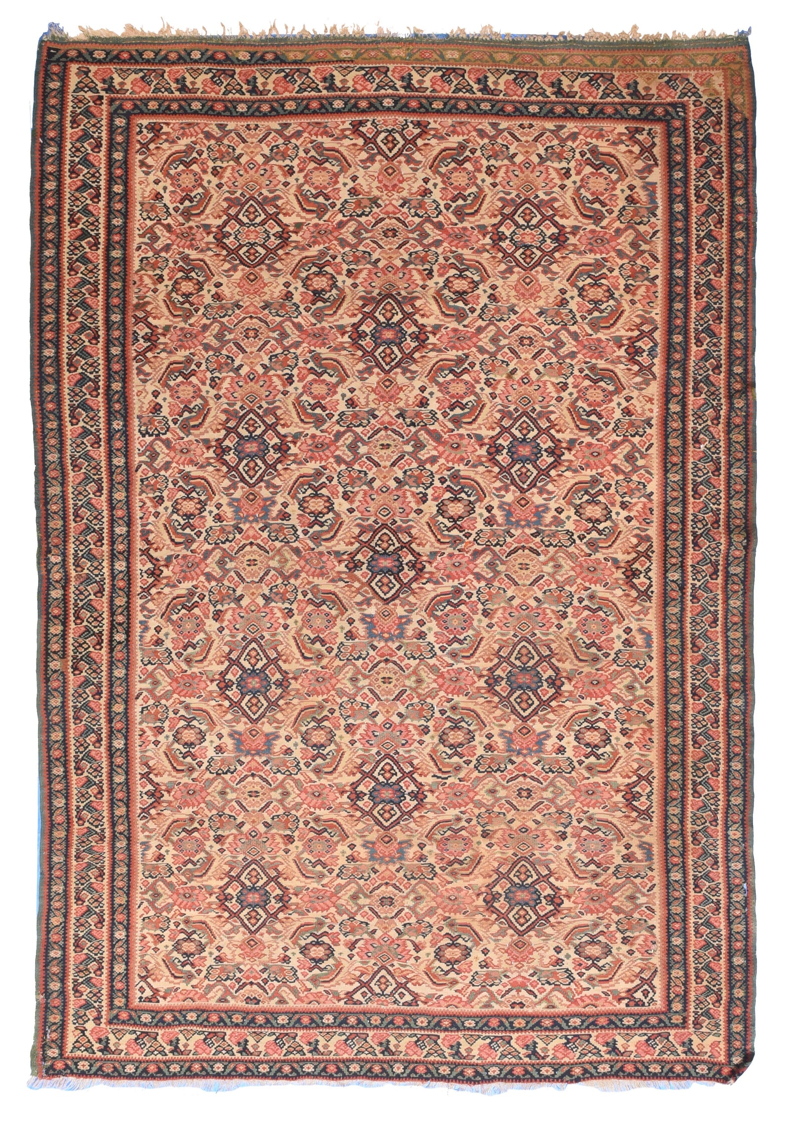 Antique Red Senneh Persian Klim Area Rug