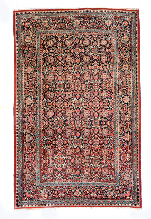 Antique Red Kashan Dabir Persian Area Rug