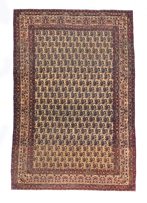 Antique Brown Lavar Kerman Persian Area Rug