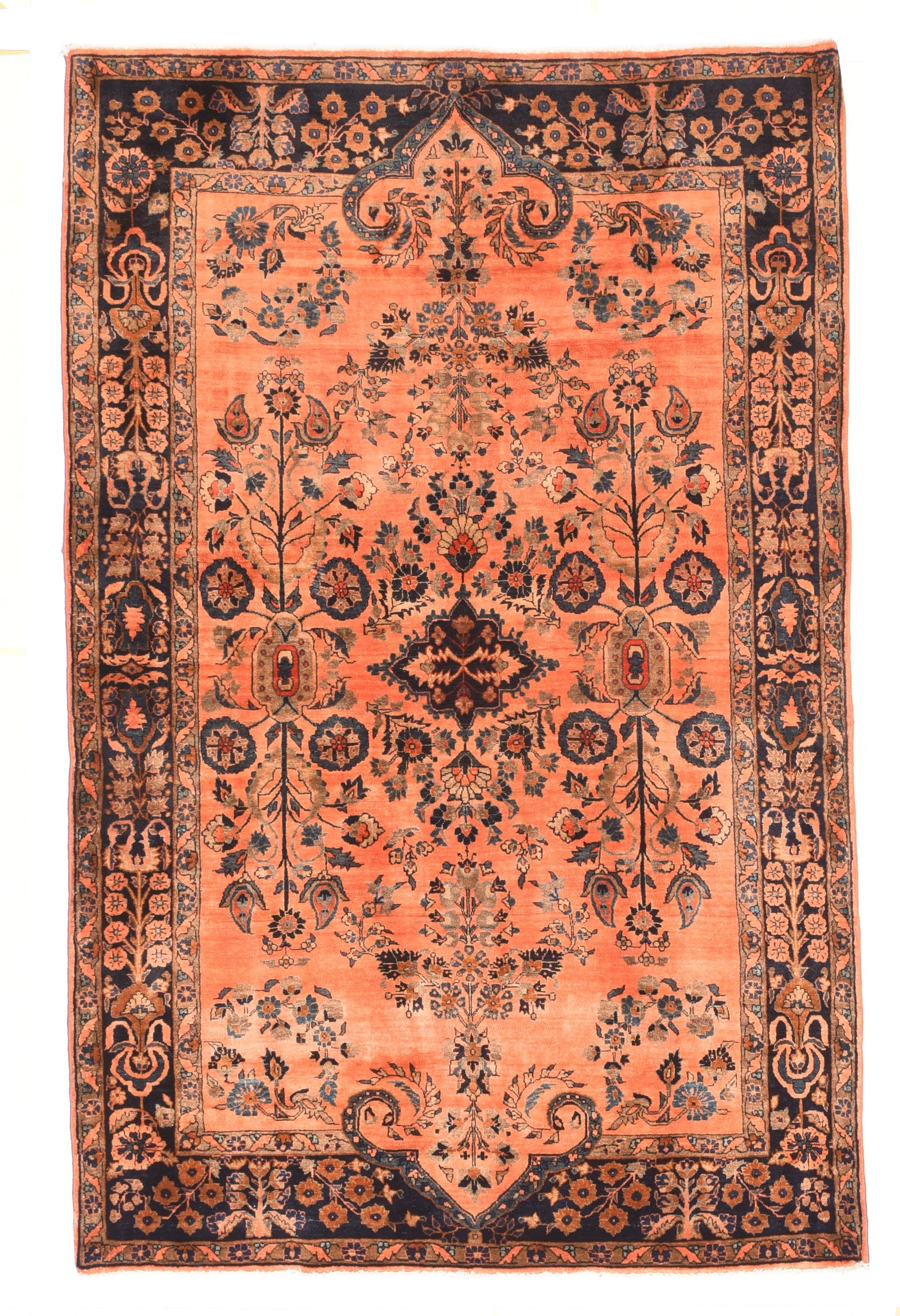 Antique Salmon Mohajeran Sarouk Persian Area Rug