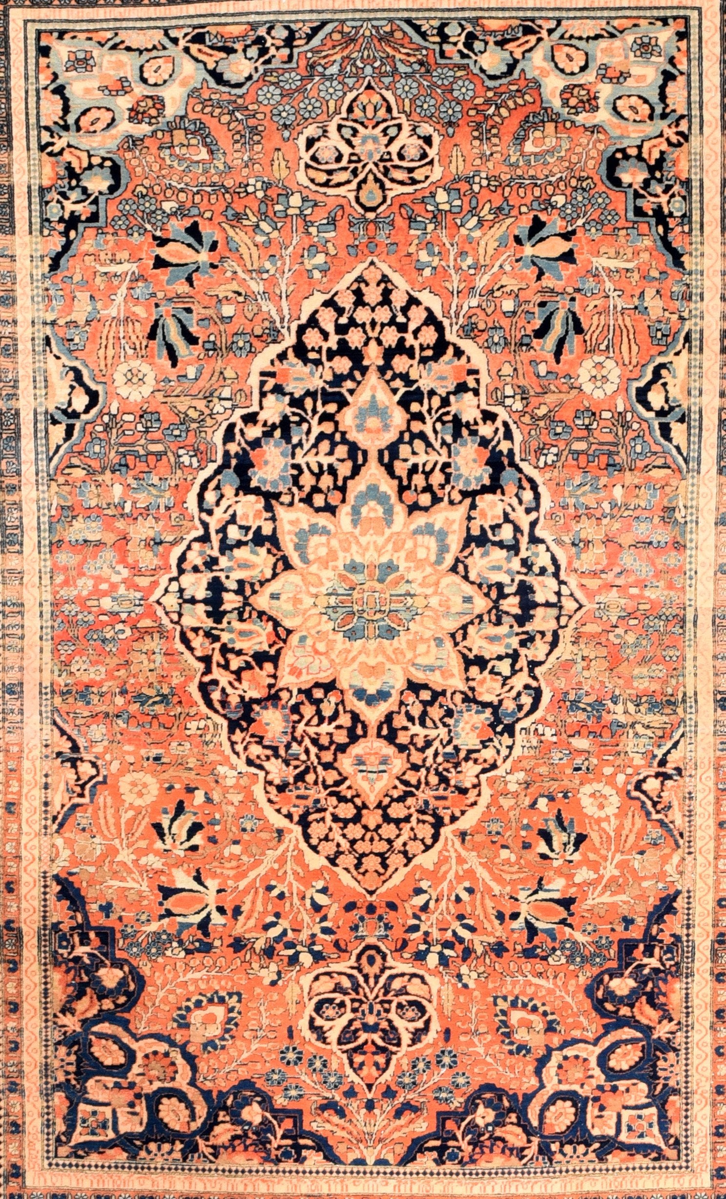 Antique Mohtasham Kashan Persian Area Rug