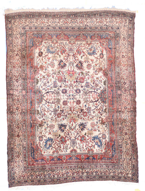 Antique Beige Silk Senneh Persian Area Rug