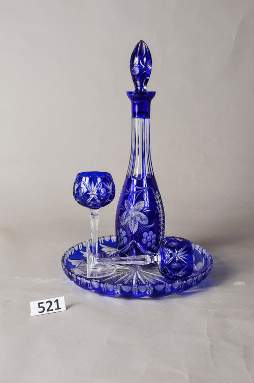 Blue Crystal Decanter With Tray Cut Glass