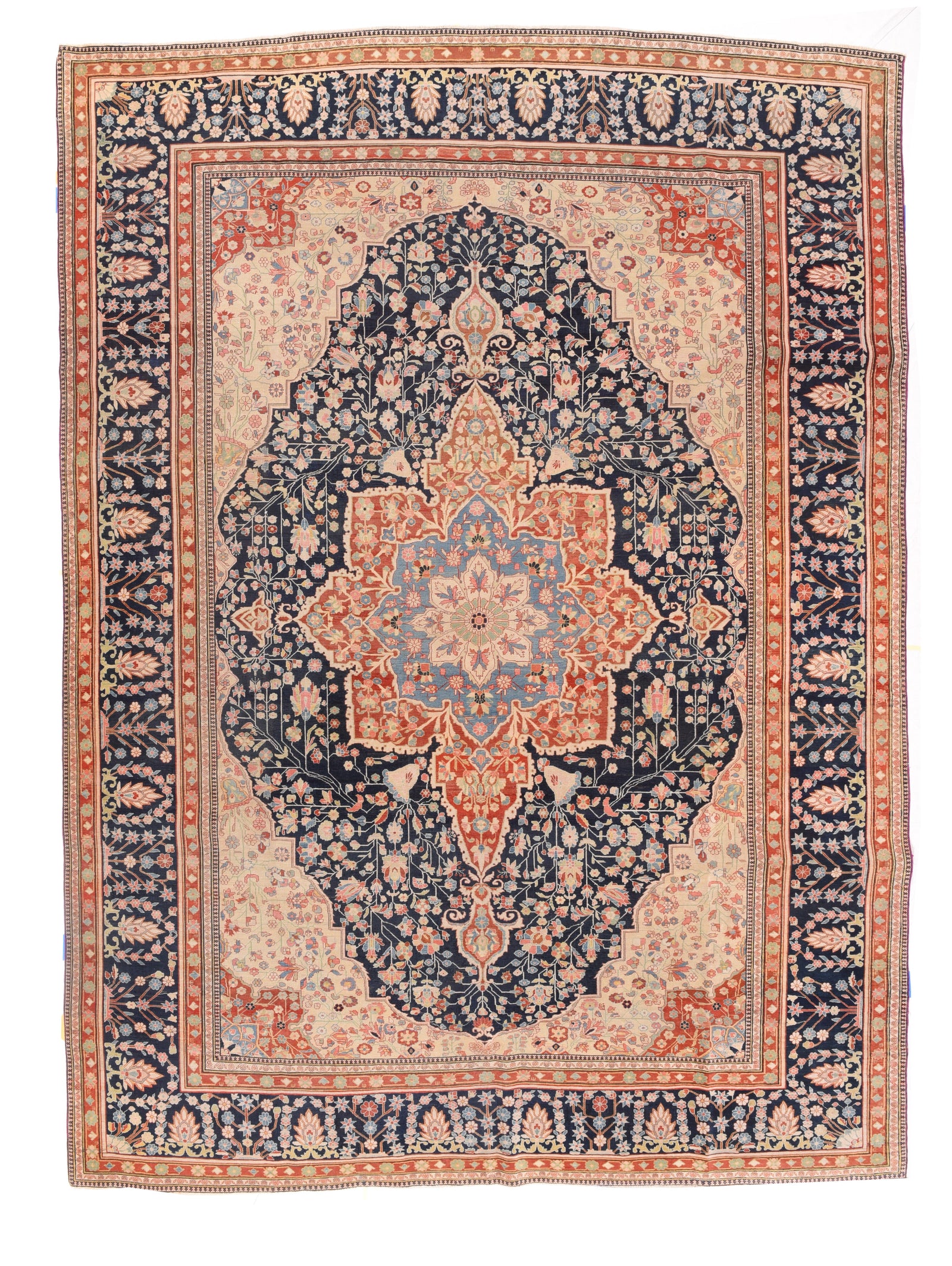 Antique Red Mohtasham Kashan Persian Area Rug