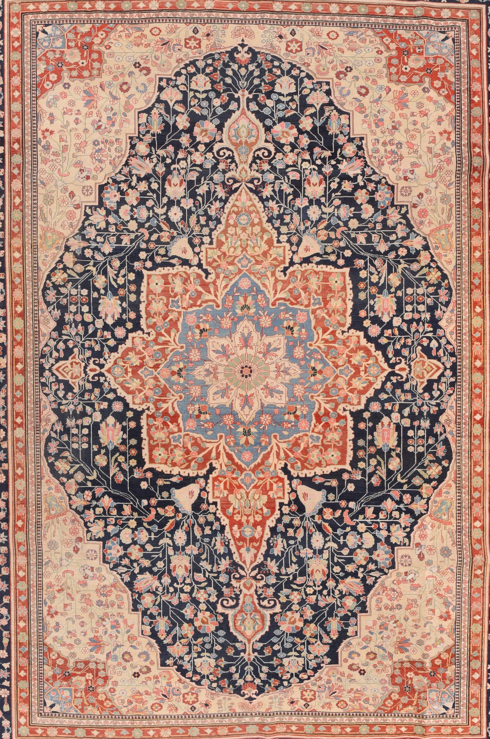 Antique Mohtasham Kashan Persian Area Rug