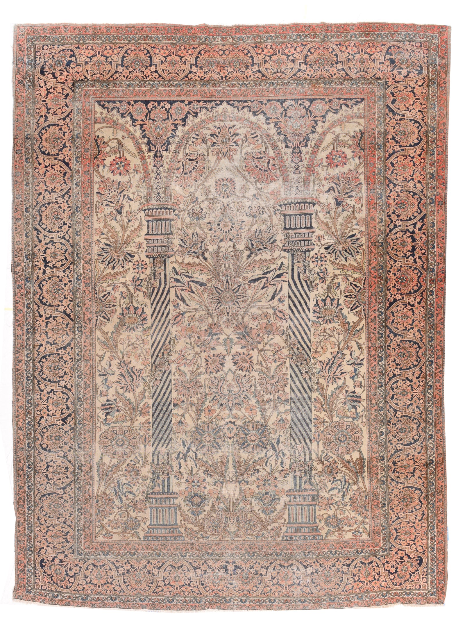 Antique Rust Mohtasham Kashan Persian Area Rug