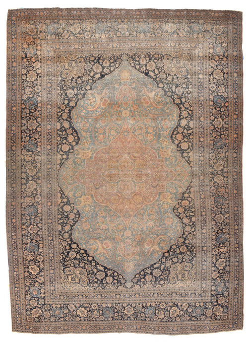 Antique Rust Mohtasham Kashan Persian Area Rug