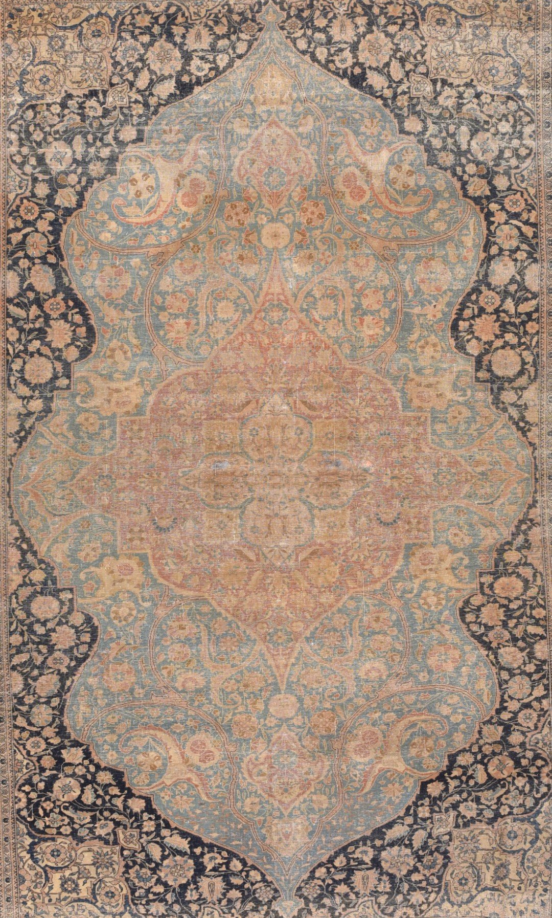 Antique Mohtasham Kashan Persian Area Rug