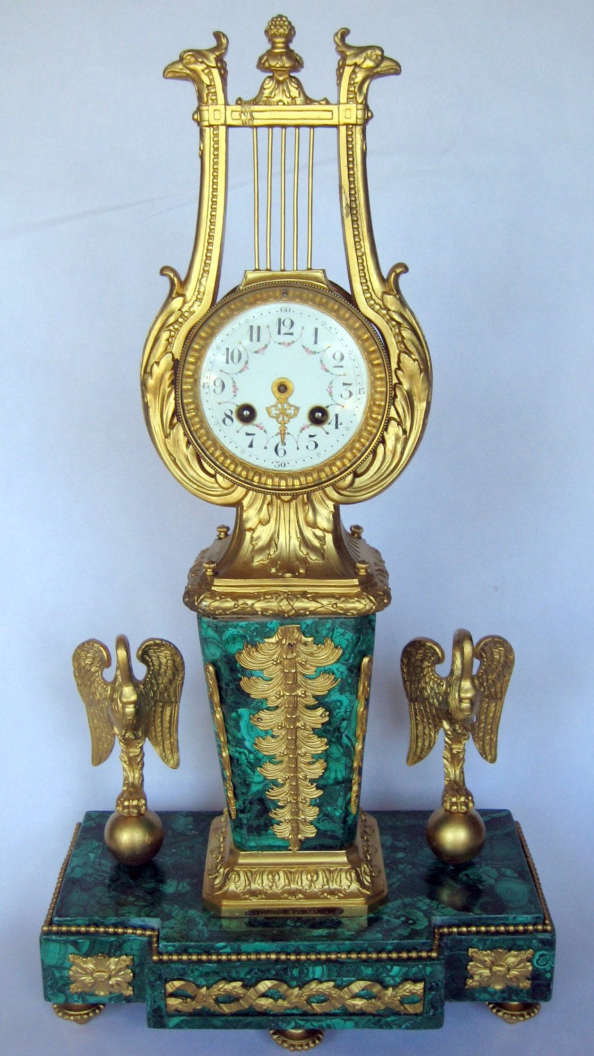 Malachite Late French Bronze Mantle Clock, 19th Century
