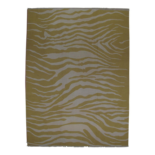 Tiger Stripe Soumak Design Hand Woven Wool Rug - 9' X 12'