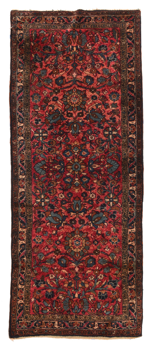 Antique Rosy Red Persian Lilihan Area Rug