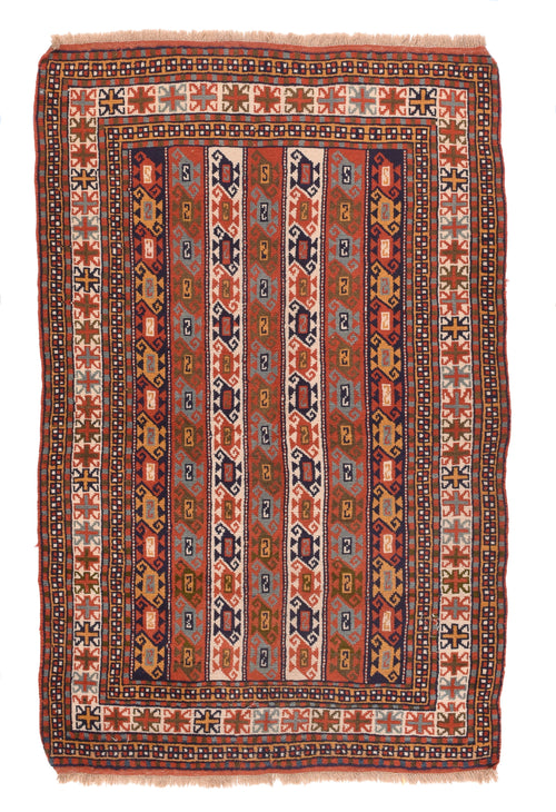 Semi Antique Brown Fine Kurd Kazak Area Rug