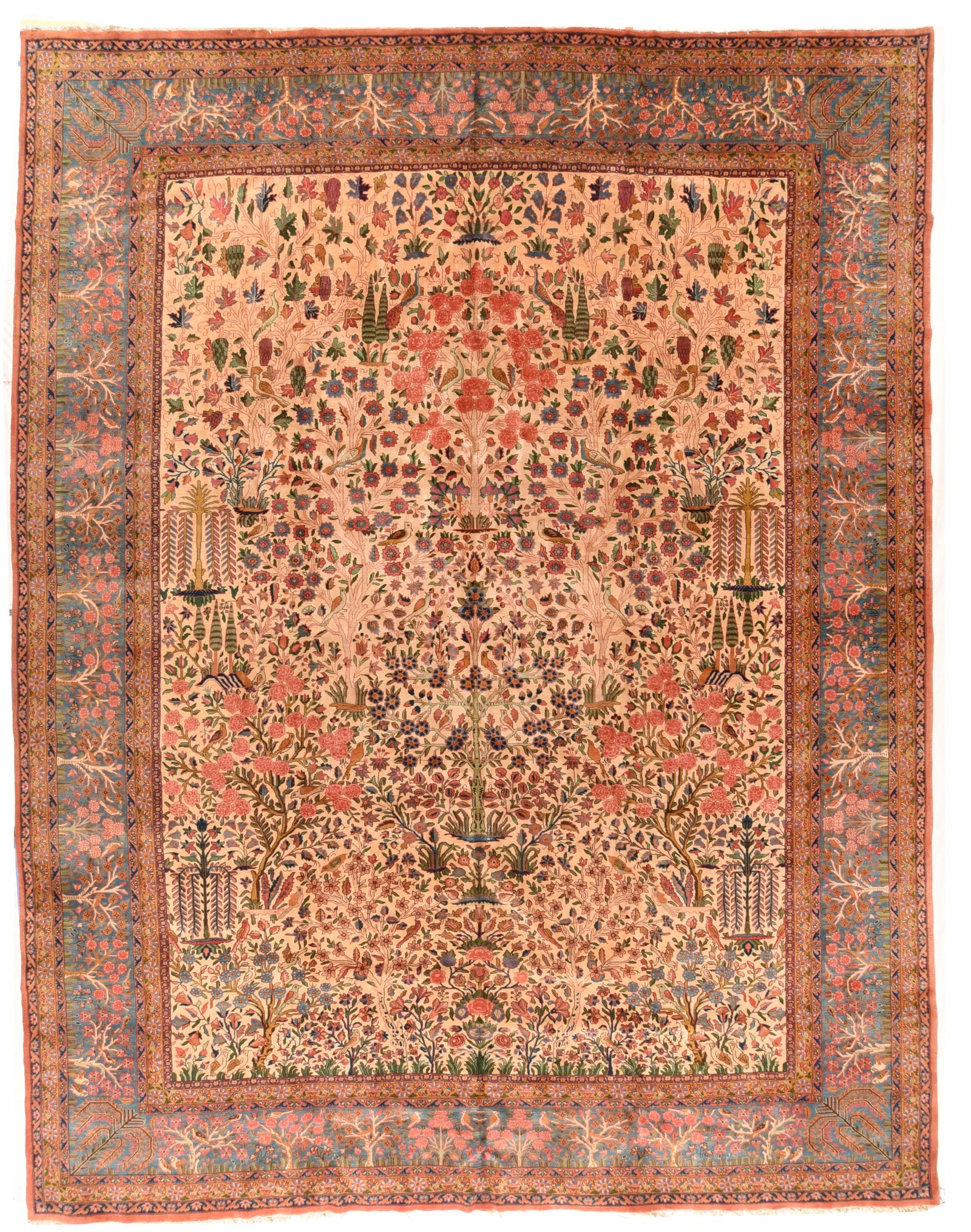 Antique Green Fine Persian Kashan Area Rug