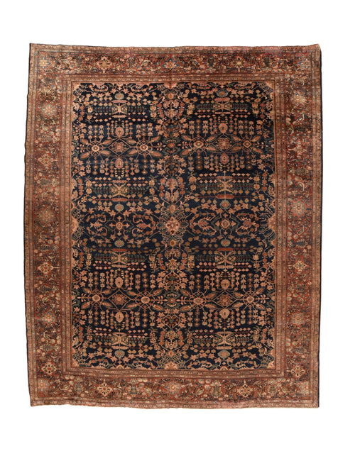 Antique Black Farahan Sarouk Persian Area Rug
