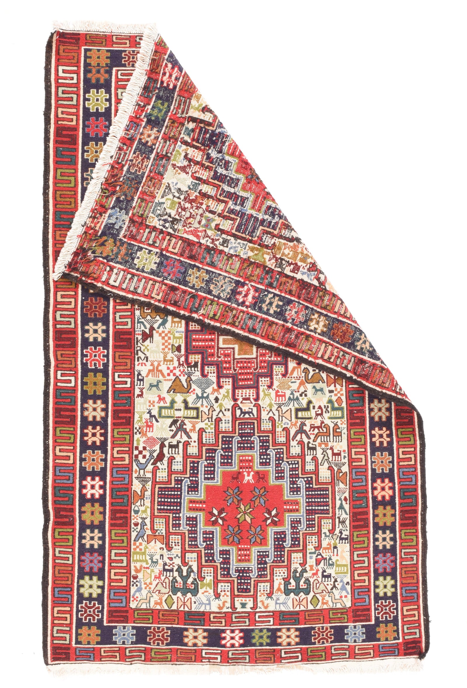 Vintage Senneh Kilim Persain Area Rug