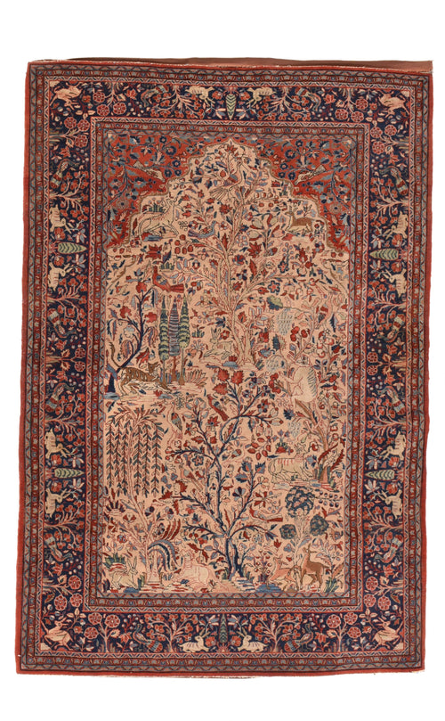 Antique Ivory Fine Ivory Kashan Dabir Persian Area Rug