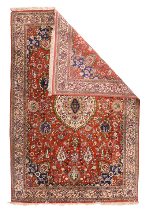 Vintage Fine Red Qum Persian Area Rug