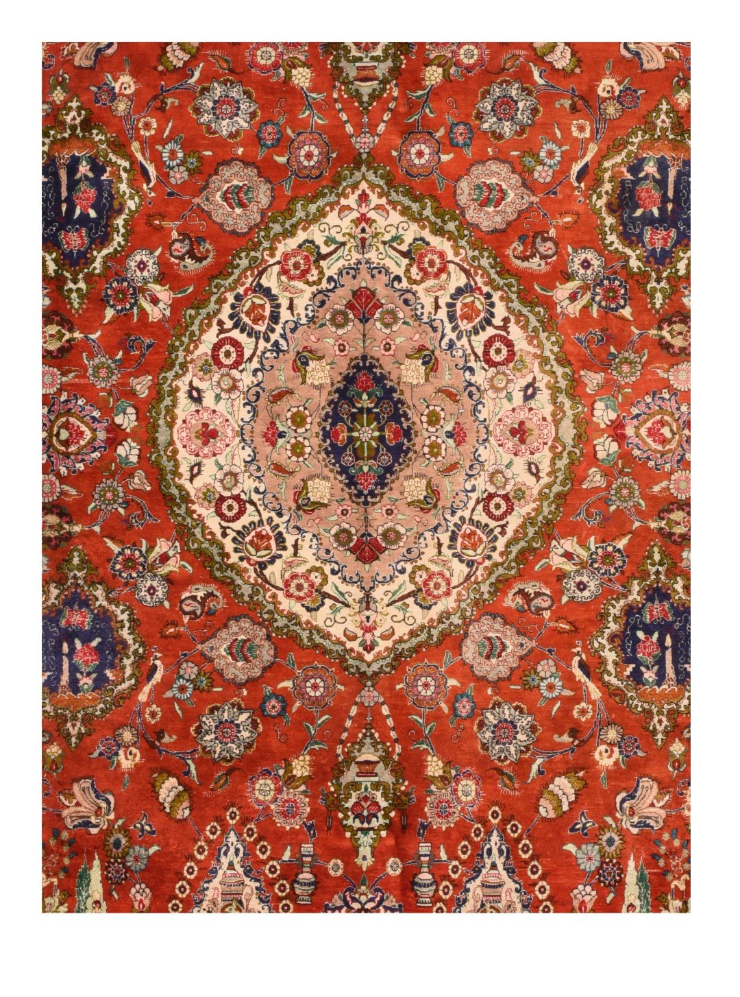 Vintage Fine Red Qum Persian Area Rug