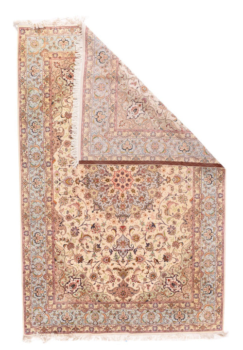 Vintage Fine Ivory Tabriz Persian Area Rug
