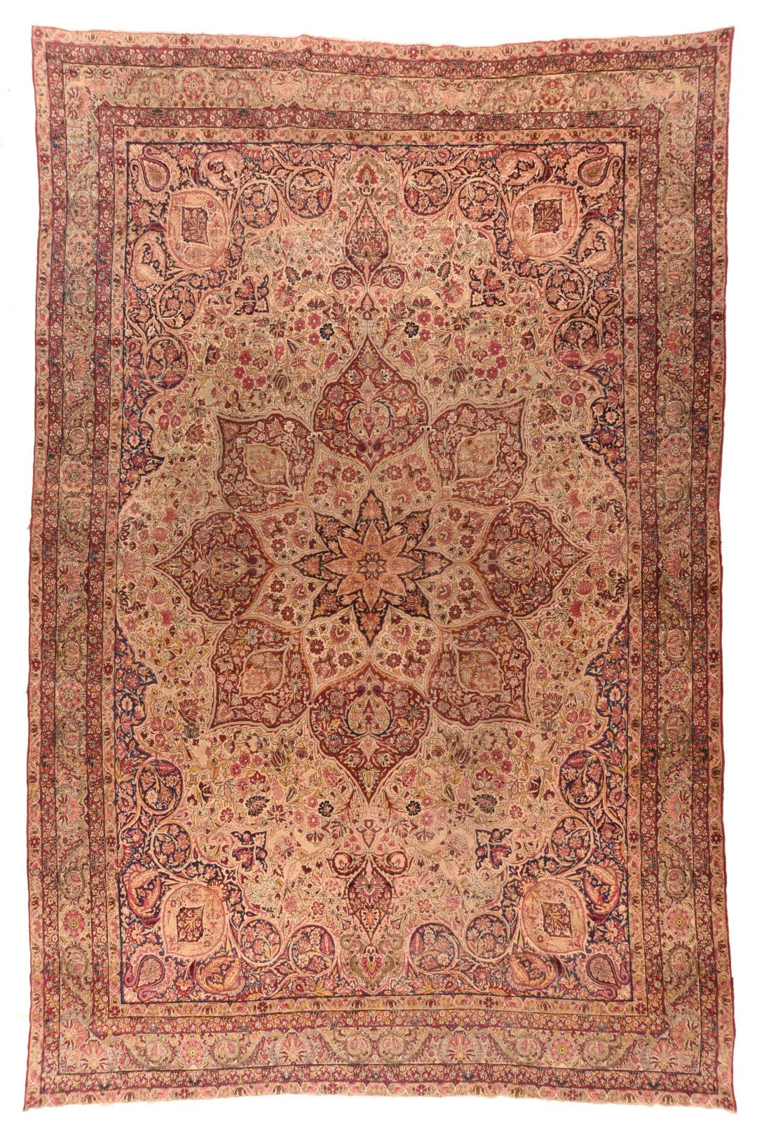 Antique Ivory Ivory Lavar Kerman Persian Area Rug