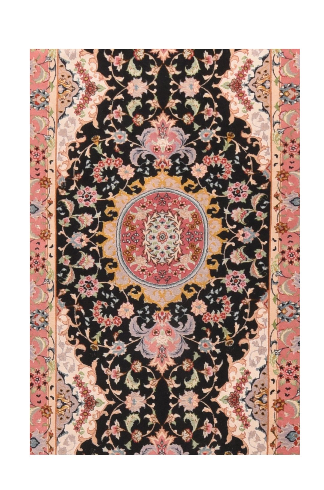 Excellent Fine Black Tabriz Persian Wool and Silk Area Rug