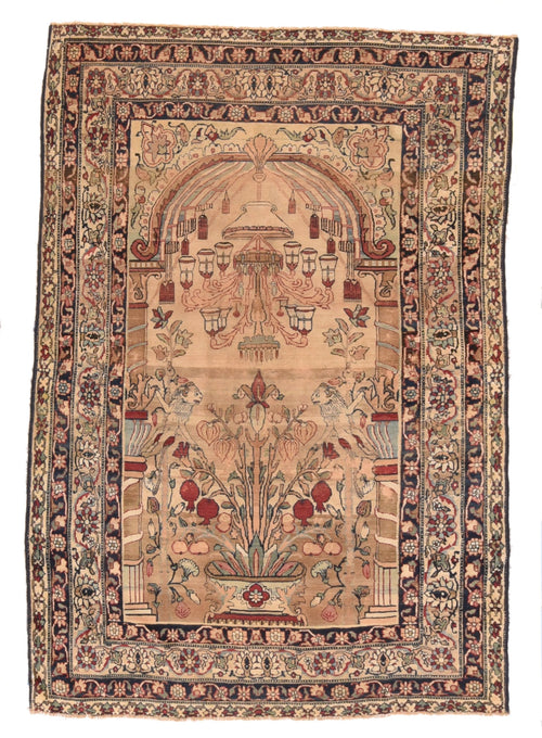 Antique Dark Beige Fine Dark Beige Lavar Kerman Persian Area Rug