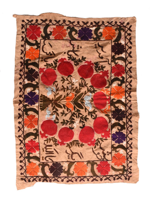 Vintage Red Uzbak Suzani Embroidery Area Rug