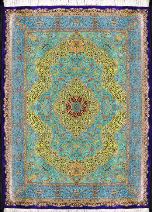 Hand Knotted Persian Qum Silk On Silk