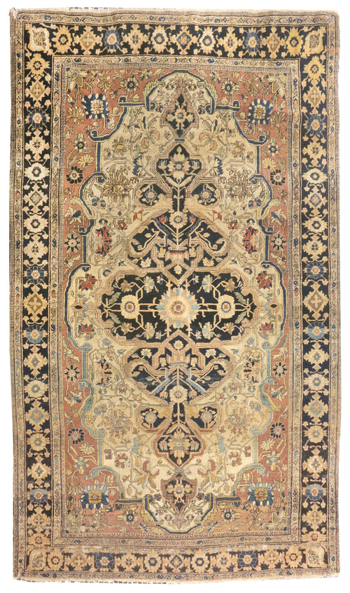 Antique Beige Persian Mohtasham Kashan Area Rug